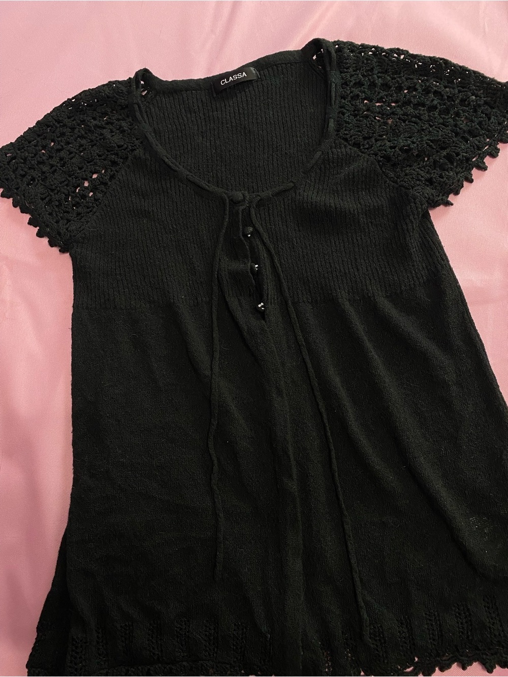 Black Crochet Babydoll Cardigan - Picture 2 of 9